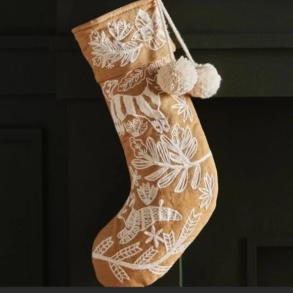 Anthropologie Forage Pom Pom  Christmas Stocking - Picture 4 of 4